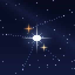 The studio logo: a pixel-art Altair, bright blue-white, with orange Tarazed and pale gold Alshain nearby.